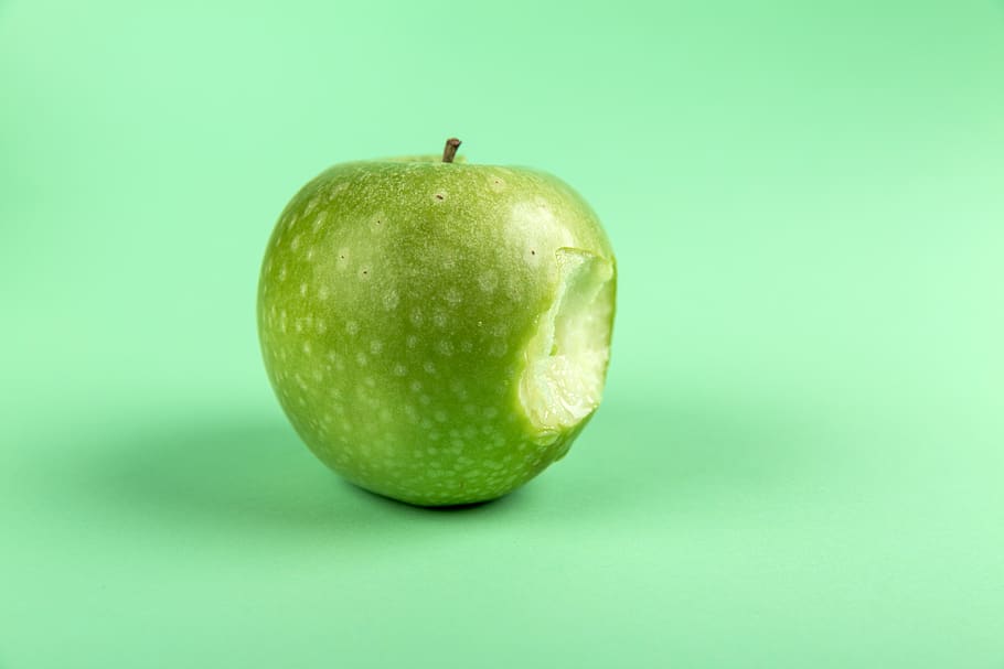 apple, green, background, bite, wallpaper, hd wallpaper, fruit, food, eat, core