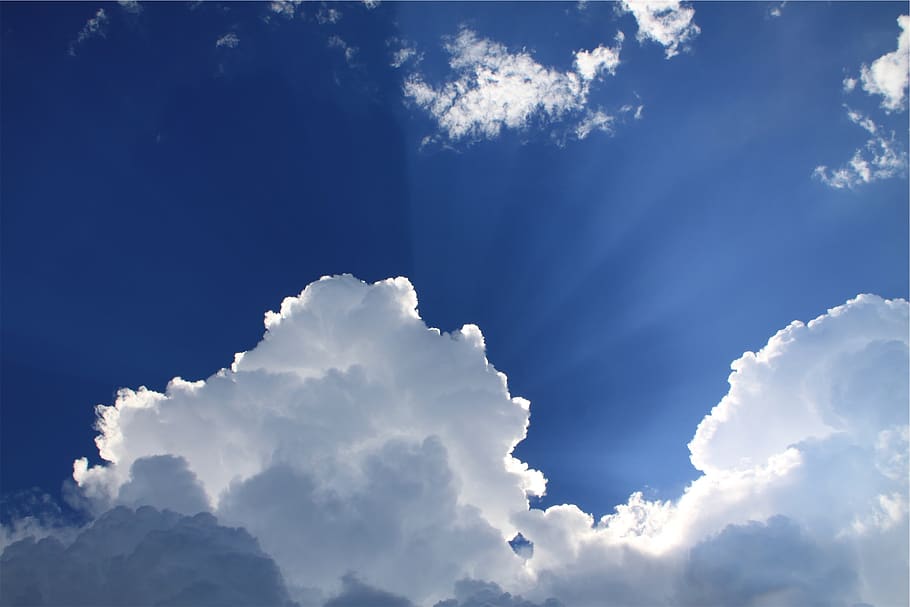 sunbeams, blue, sky, clouds, cloud - sky, low angle view, beauty in nature, scenics - nature, nature, tranquility