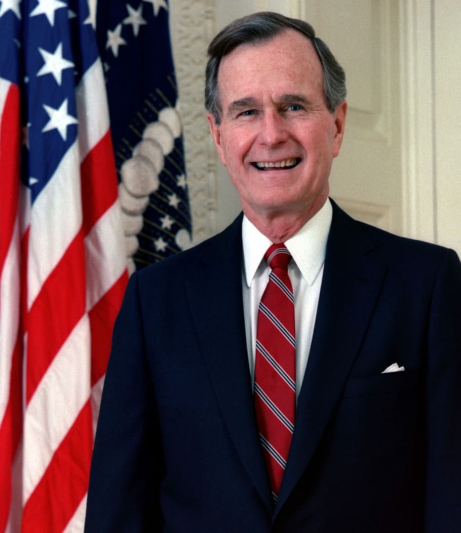 Foto de retrato de George Bush, George Bush, retrato, foto, presidente, dominio público, bandera estadounidense, Estados Unidos, bandera, hombres