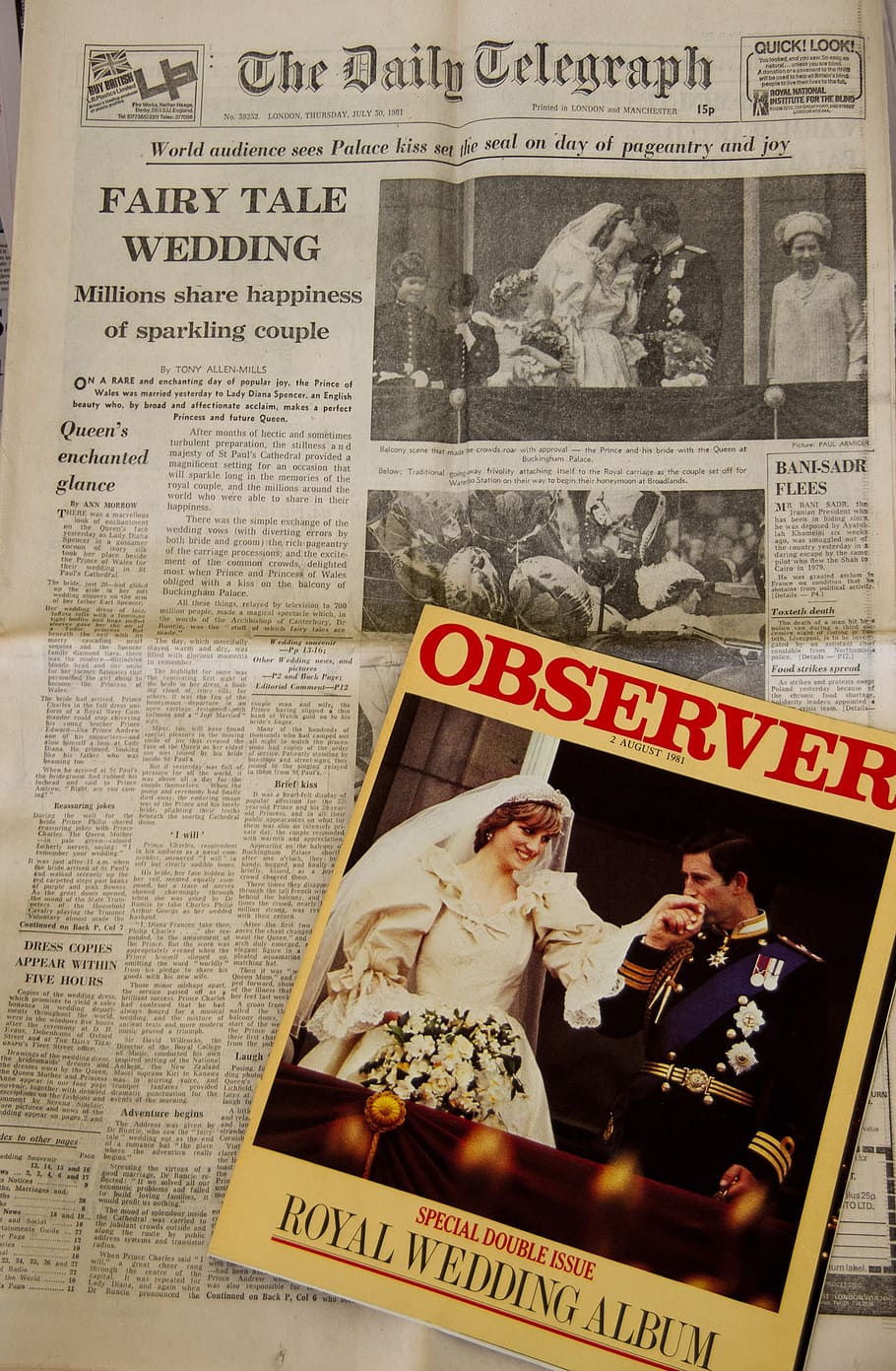 newspaper, historic, wedding, royal, diana, charles, photos, print, text, paper