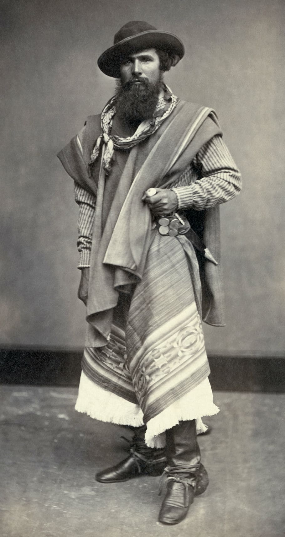 gaucho, indio, argentine, man, black and white, 1868, full length, clothing, one person, facial hair