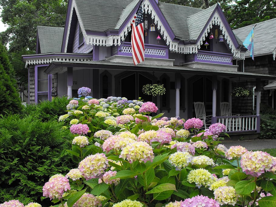 Martha'S Vineyard, Massachusetts, martha's vineyard, massachusetts, architecture, gingerbread house, scenic, garden, flowers, house front, flower