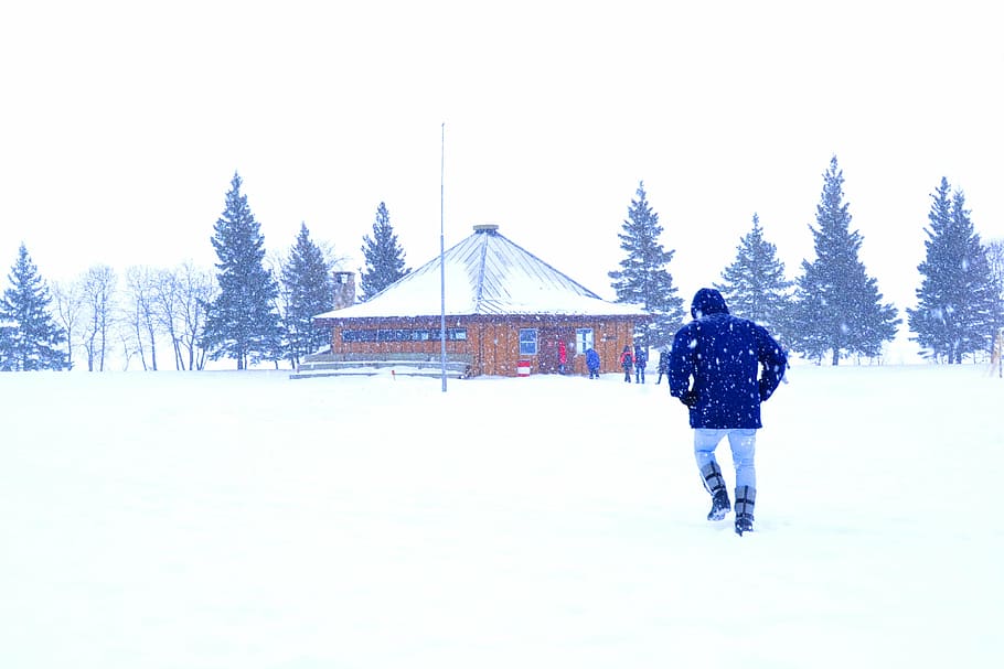 winter, snow, people, house, scenery, white ground, cold, zing, landscape, outdoors