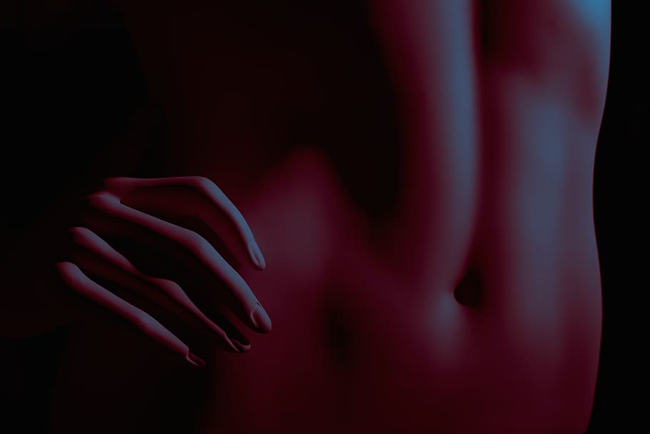mão humana, parte do corpo humano, mão, vermelho, interior, fundo preto, foto de estúdio, uma pessoa, medo, close-up