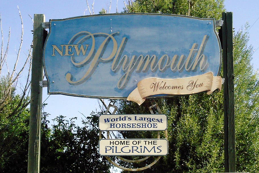 new, plymouth, idaho, Welcome, New Plymouth, Idaho, public domain, sign, tiwb, town, uSA
