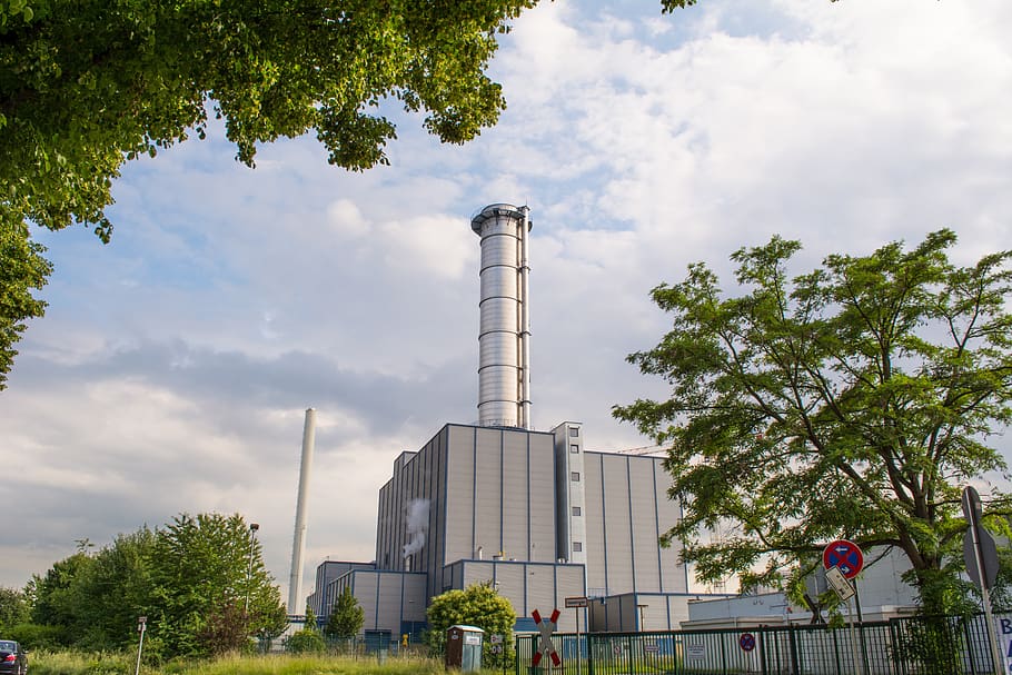 power station, chimney, metal, industry, power, station, industrial, energy, pollution, plant