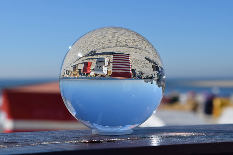 Borkum, North Sea, Ball, Beach, Sky, blue, reflection, crystal ball, close-up, travel
