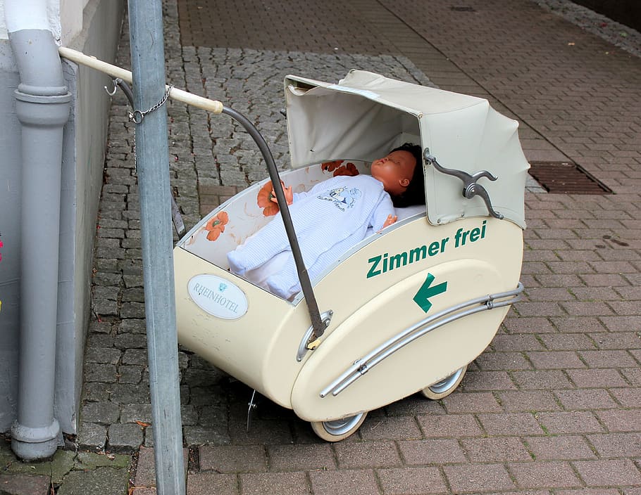 stroller, antique, advertising, sign, smoking rooms, zimmer frei, pop, old, wine harvest, text