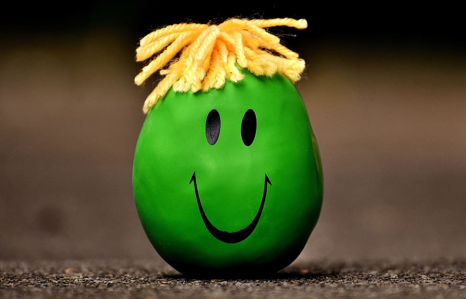 bola antiestrés, Anti, bola de estrés, Smiley, reducción de estrés, amasar, gracioso, verde, colorido, color verde