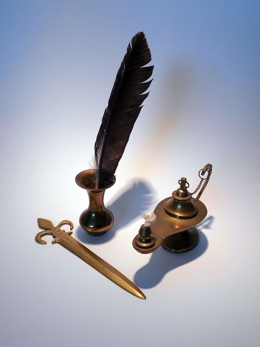 Tinta, pluma, mini espada, mini, espada, licencia, primavera, fuente, históricamente, antigüedades