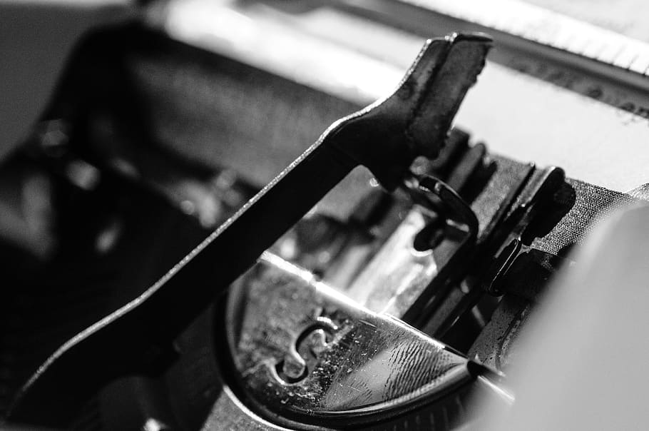 primer plano, fotografía, máquina de escribir, blanco y negro, mecánicamente, tecnología, detalles, tipos, letras, Close-up