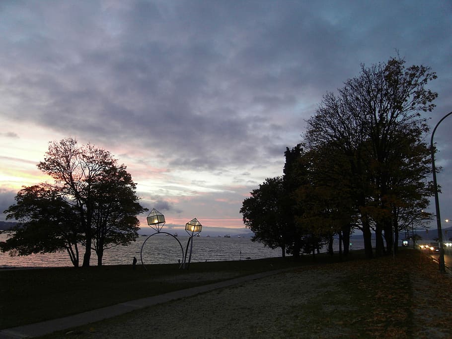 Stanley Park, English Bay, Vancouver, canada, road, tree, cloud - sky, dusk, street, outdoors