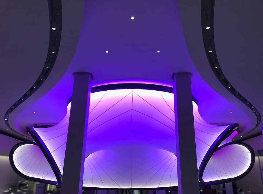 museum teknologi, cahaya, instalasi, london, museum, tempat menarik, modern, seni modern, diterangi, ungu