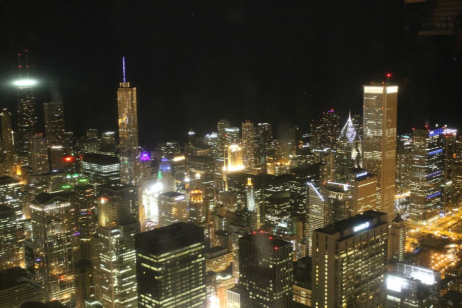 Chicago, Night, Downtown, malam chicago, bangunan, pencakar langit, arsitektur, pariwisata, indah, perjalanan