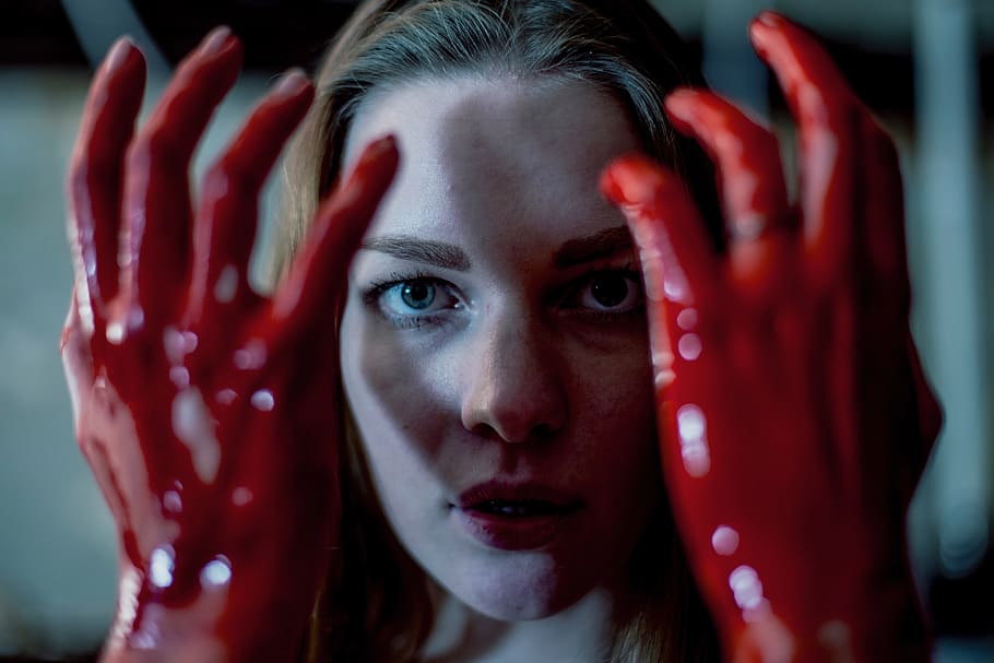 hands, covered, blood, Woman, people, halloween, hand, horror, magic, women