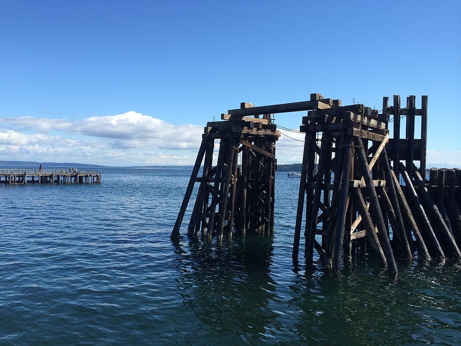 ocean, pier, port town, sea, dock, pacific, coast, shore, abandoned pier, old pier