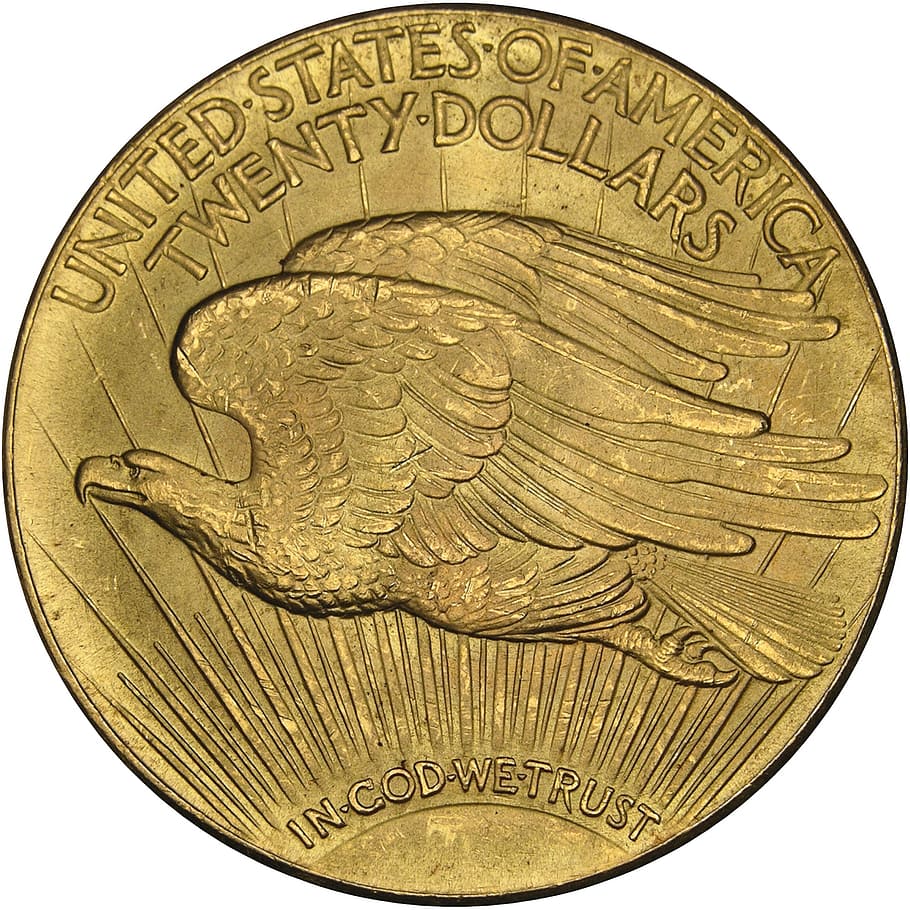 rodada de cor dourada, unidos, estados, américa moeda de 20 dólares, dólar, moeda, dinheiro, águia dupla, troco, finanças