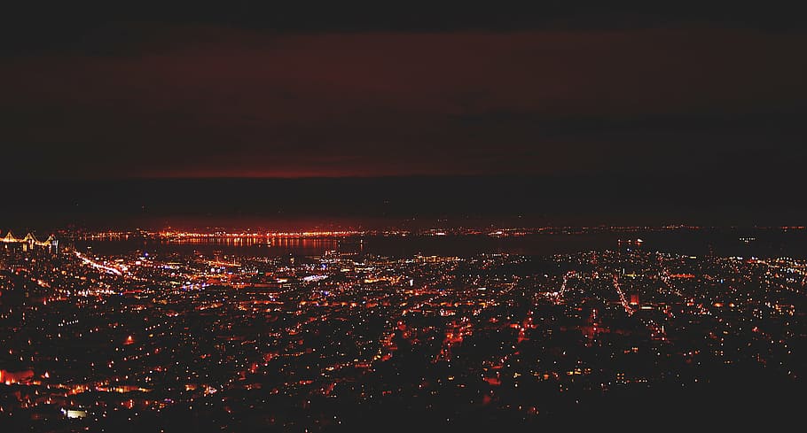foto, cidade, período noturno, paisagem, fotografia, luzes, São Francisco, noite, aérea, vista