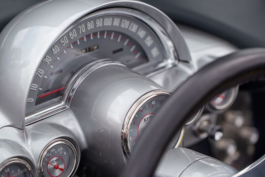 vintage, car, interior, dashboard, gauges, classic, antique, old, automotive, automobile
