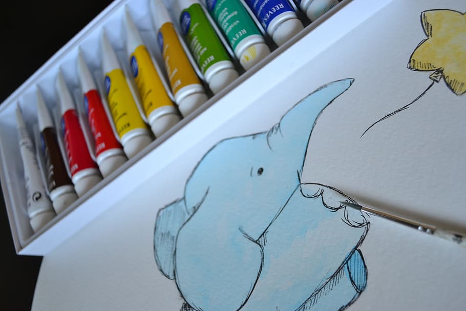 art, paint, watercolour, watercolor, elephant art, fox, texture, color, design, brush