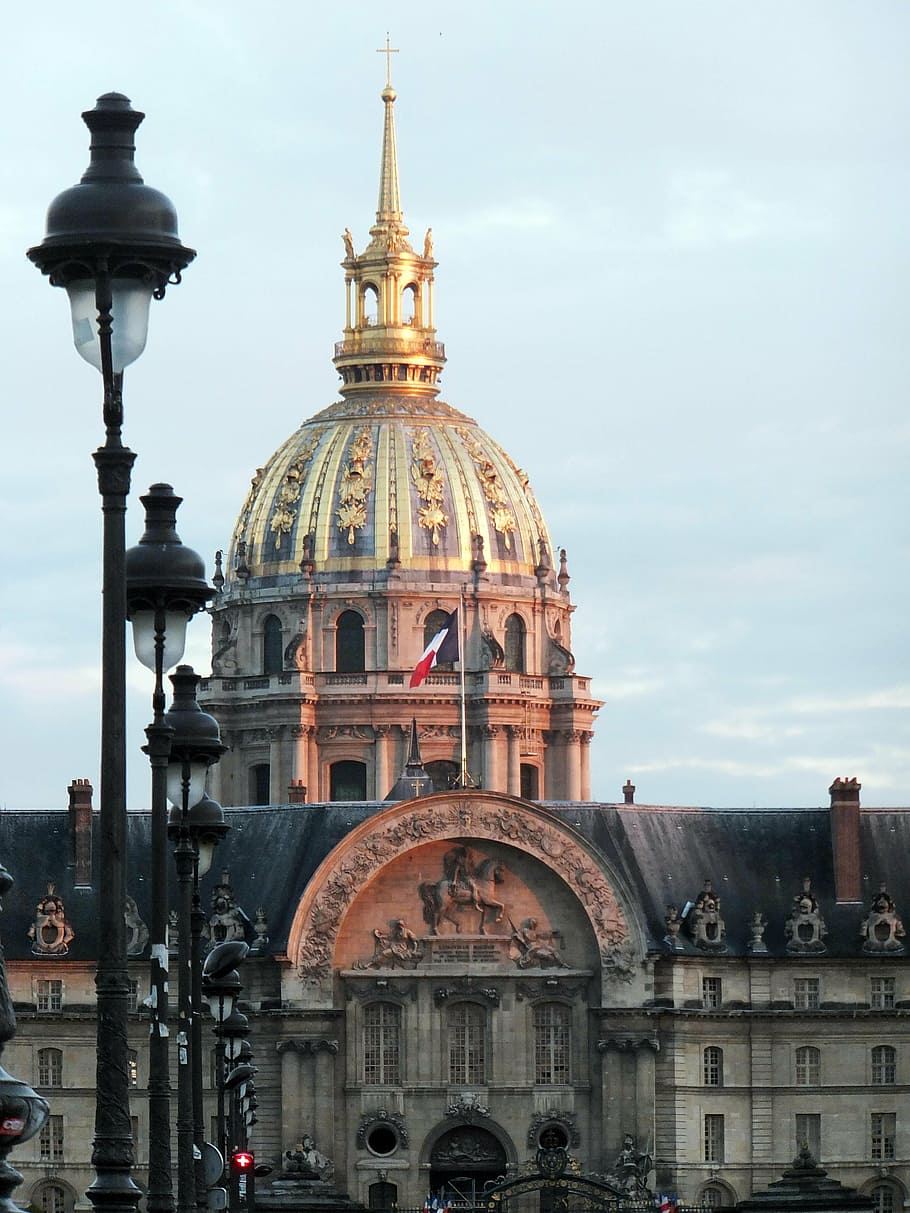 les invalides, lanterns, paris, architecture, famous Place, dome, europe, cathedral, church, city