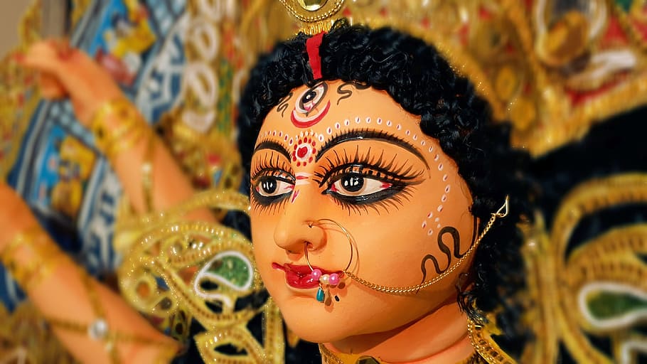 indian god, ma durga, hinduism, art and craft, multi colored, close-up, arts culture and entertainment, portrait, disguise, celebration