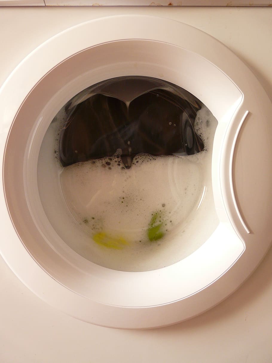 white, front-load, washing, machine, washing machine, wash, foam, laundry, clean, smell