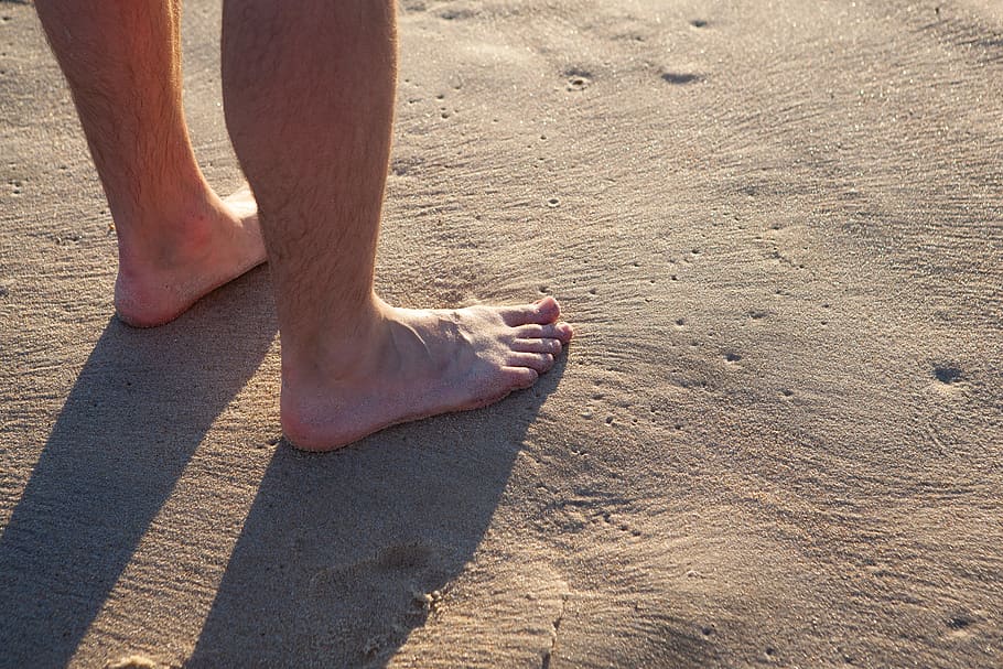 feet, beach, sand, close up, man, male, coast, vacation, legs, barefoot