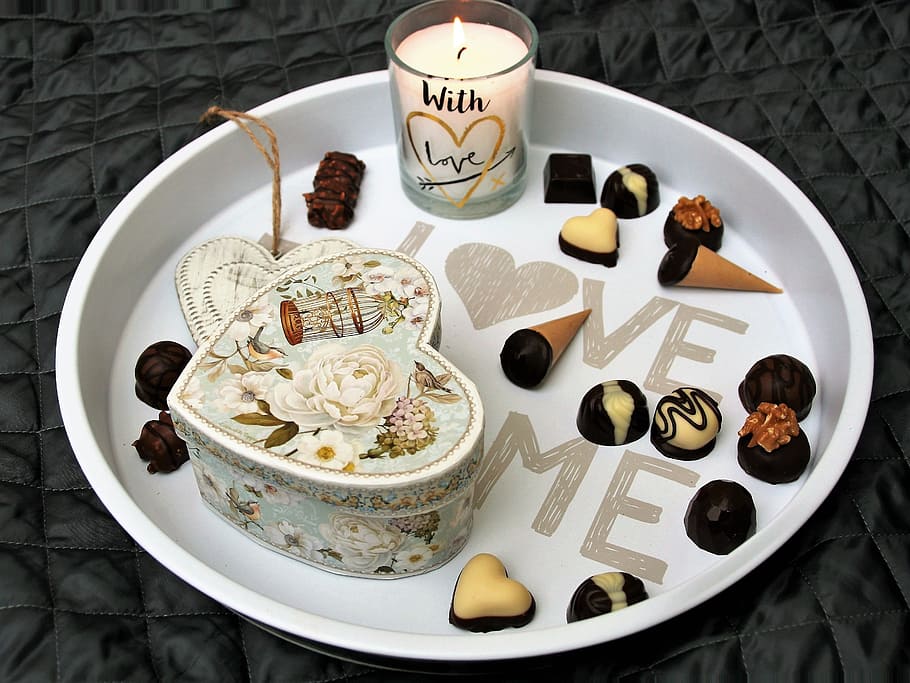heart, white, floral, trinket, plate, love, february, valentine's day, feeling, chocolates