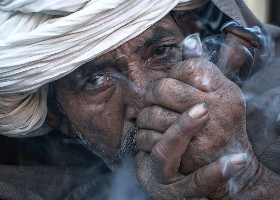 close-up photo, man, face, people, portrait, adult, old, elderly, dirty, pain
