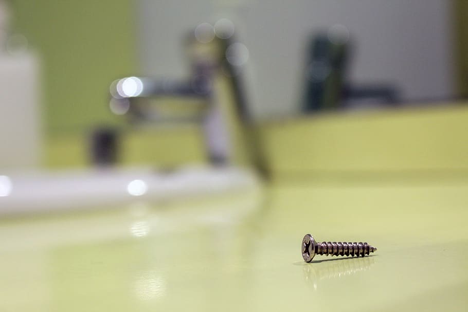 screw, sink, tap, bathroom, water tap, faucet, focus on foreground, table, water, close-up