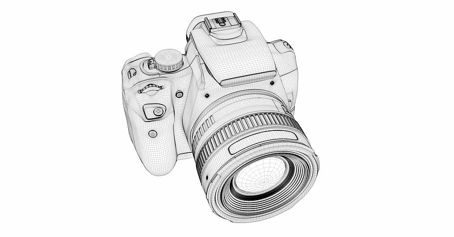 câmera dslr 3, 3d, esboço, câmera, cânone, lente da câmera, fotografia, câmera digital, lente zoom, slr
