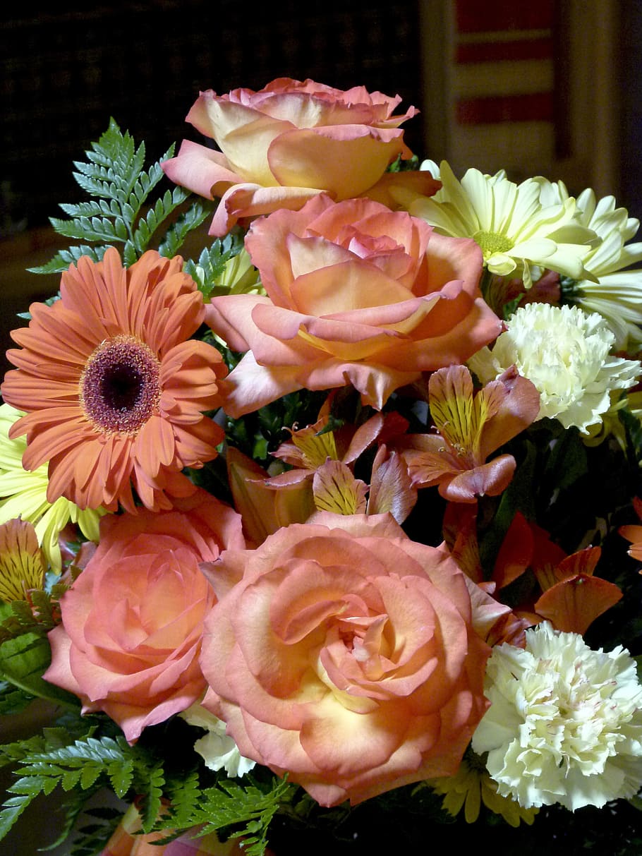 pink, yellow, artificial, flowers, flower, bouquet, rose, gerbera, arrangement, congratulations