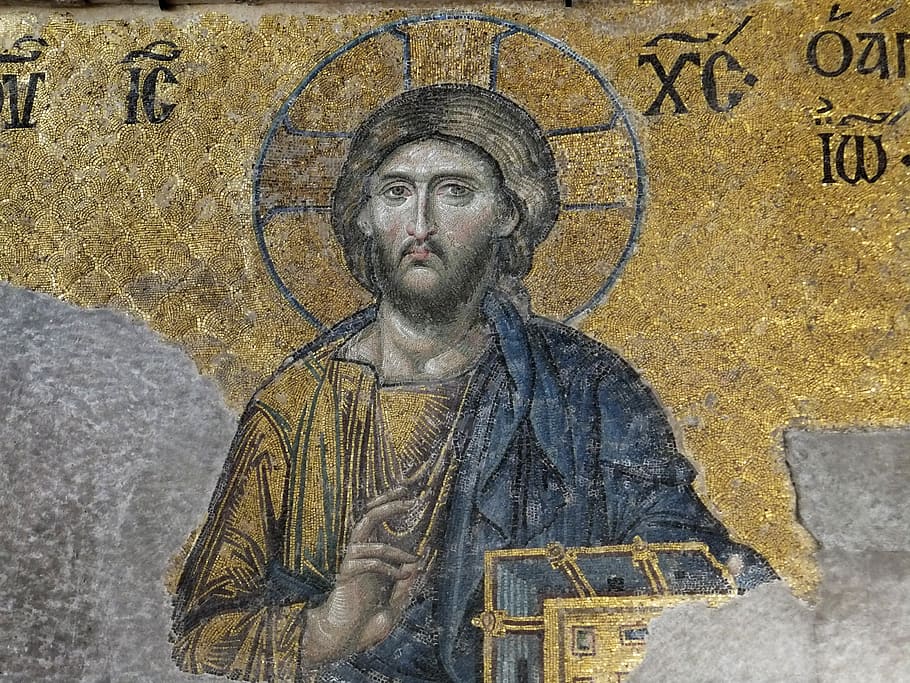 jesus christ illustration, Deesis, Mosaic, Christ, Hagia Sophia, deesis mosaic, instabul, byzantine art, one man only, one person
