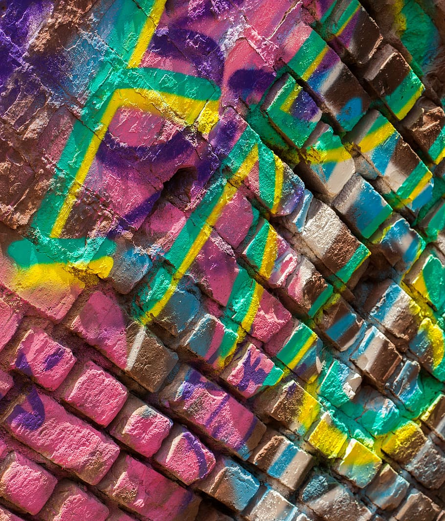 graffiti wall, colorful, bricks, wall, art, multi Colored, abstract, pattern, backgrounds, full frame