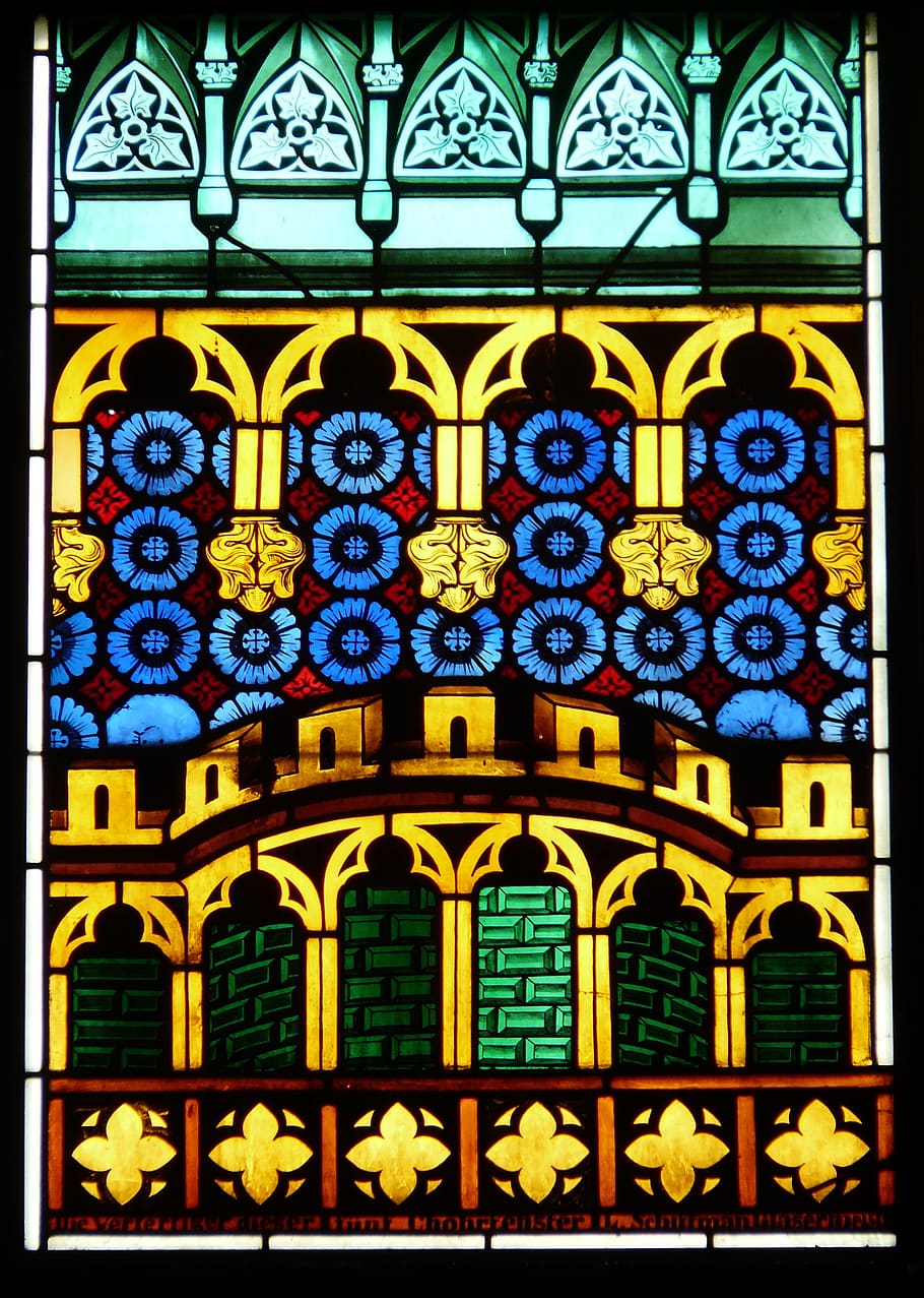 jendela gereja, kaca bertimbal, warna-warni, historis, katedral, kaca patri, gereja, Arsitektur, struktur yang dibangun, jendela