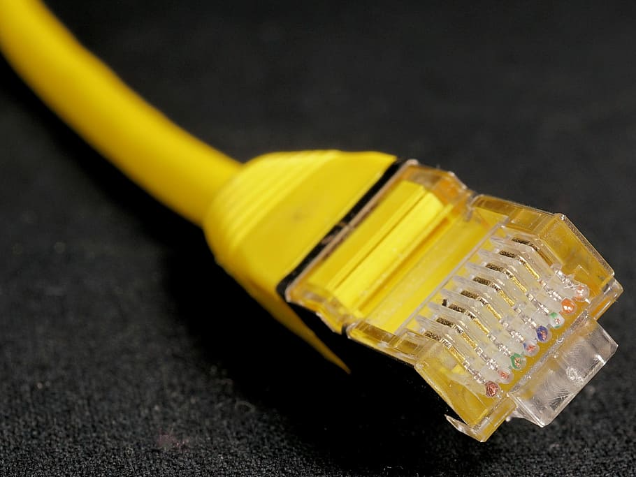 yellow, ethernet cable, black, textile, internet, lan, cable, network, equipment, plastic