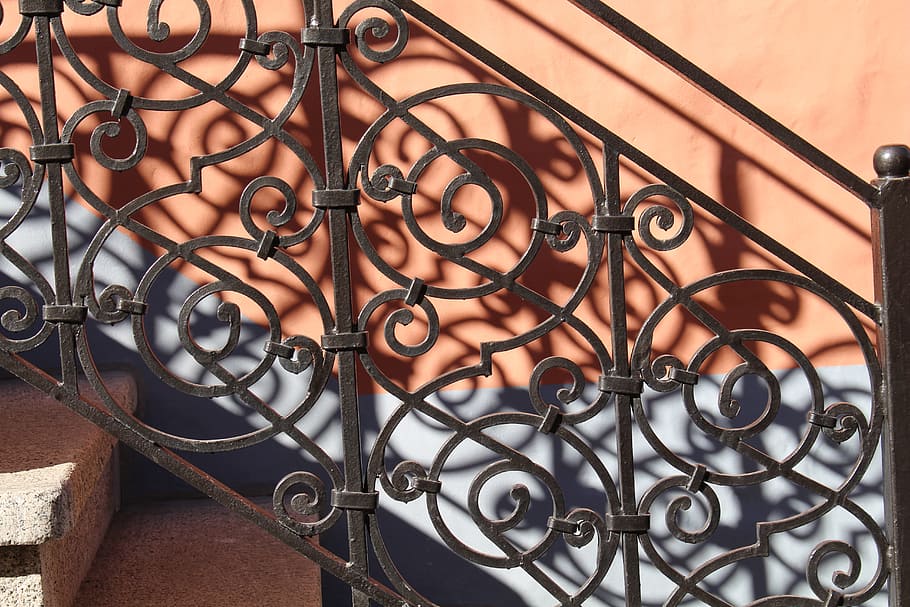 Staircase, Detail, Banister, Shadows, metal, house, residential building, home interior, wrought iron, indoors