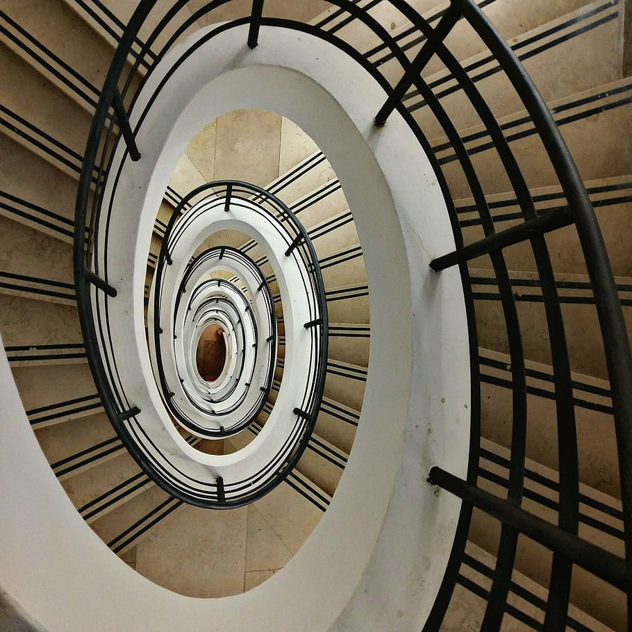 escaleras, descenso, hipnosis, caracol, plan, escalera, arquitectura, espiral, pasos, interior