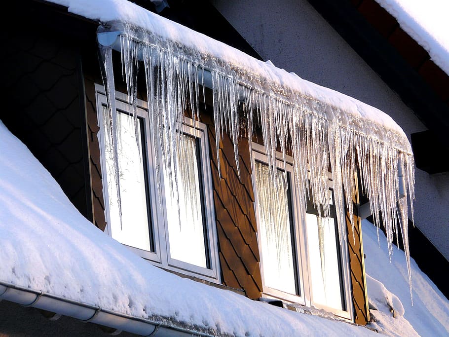 bentukan es lonjakan, jendela tenda, Es, Dingin, Musim Dingin, Jendela, Atap, putih, salju, beku