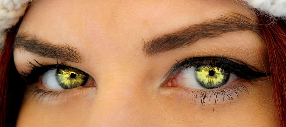 woman, wearing, green, contact lens, closeup, photography, closeup photography, green eyes, iris, gene