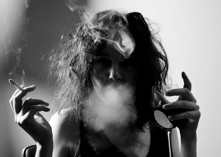 smoke, woman, black and white, smoking issues, cigarette, smoke - physical structure, bad habit, smoking - activity, activity, one person