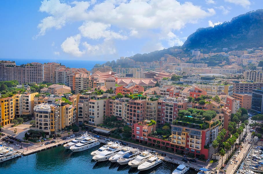 yacht, marina, sailboats, beautiful, sky, haven, monaco, monte carlo, colorful houses, landscape
