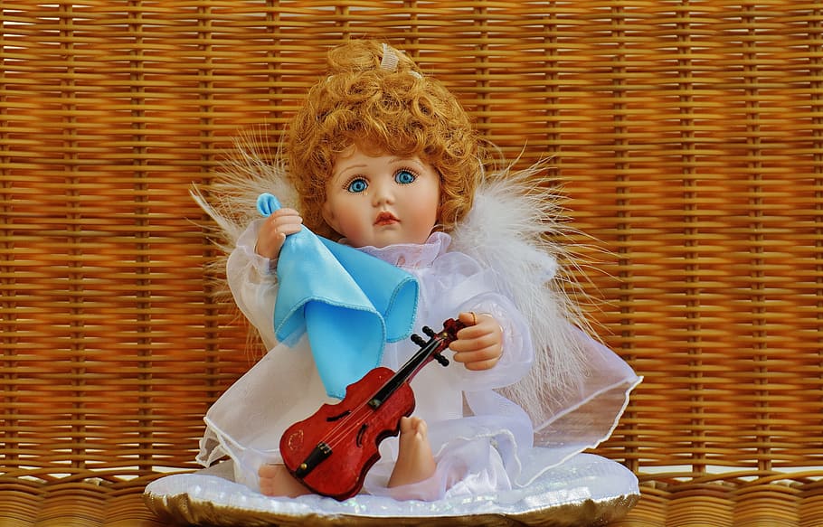 boneka kolektor, malaikat, malaikat pelindung, sedih, manis, lucu, mainan, anak-anak, boneka, alat musik