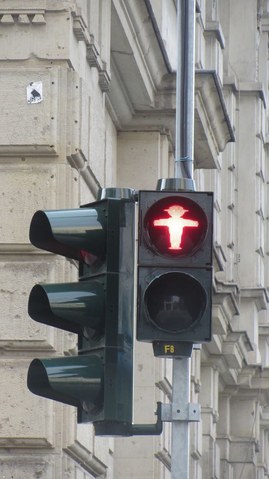 traffic lights, little green man, red, berlin, hat, traffic signal, road, males, signal lamp, footbridge