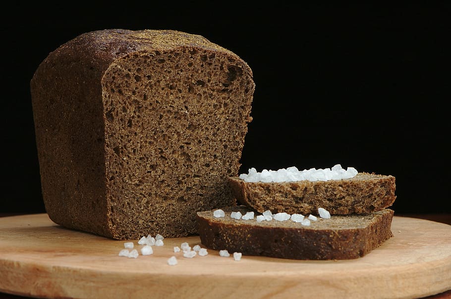 salt, bread, rye, black, loaf, slice, food, nutrition, home, delicious