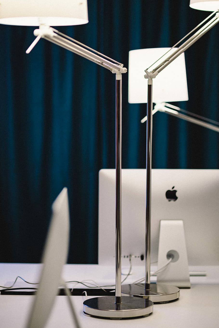 view, white, lamps, office, Closeup, the office, Apple iMac, workspace, workplace, iMac