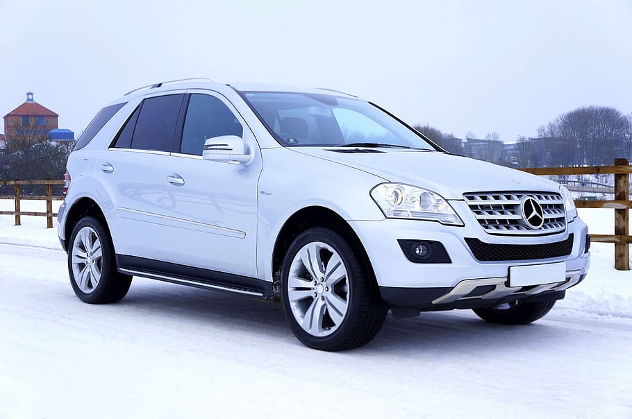 white, mercedes-benz, w164, 164 suv, road, covered, snow, daytime, nature, car
