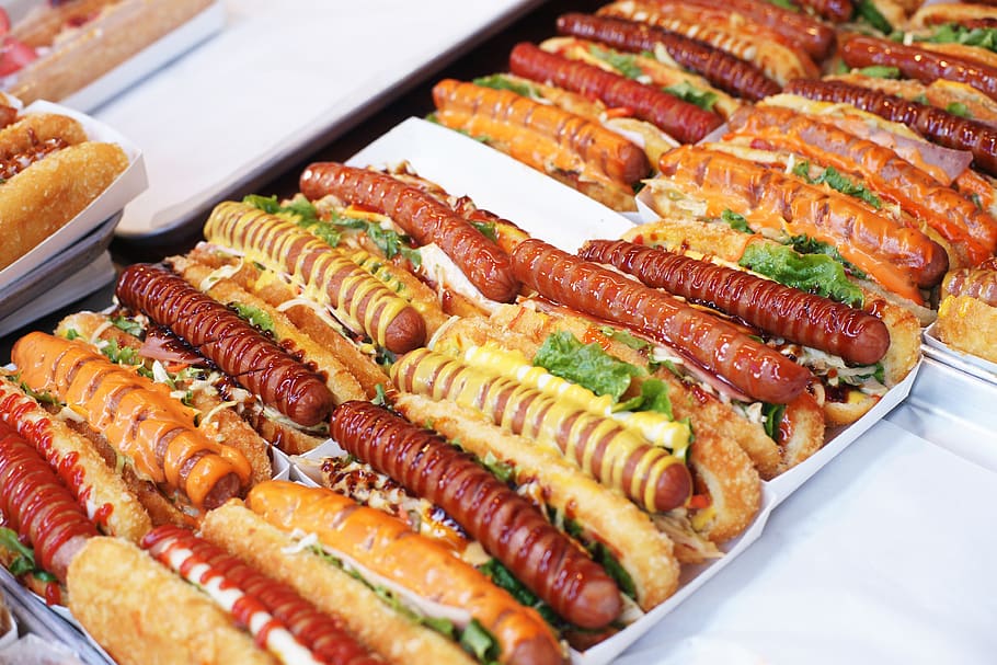 Hot Dog, makanan, sosis, moster, daging, makan, panggang, piknik, sanggul, makan siang