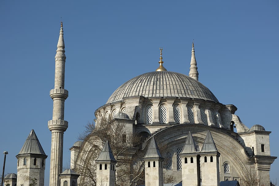 gris, cúpula, hormigón, edificio, foto de enfoque, cami, minarete, viejo, sultanahmet, adoración